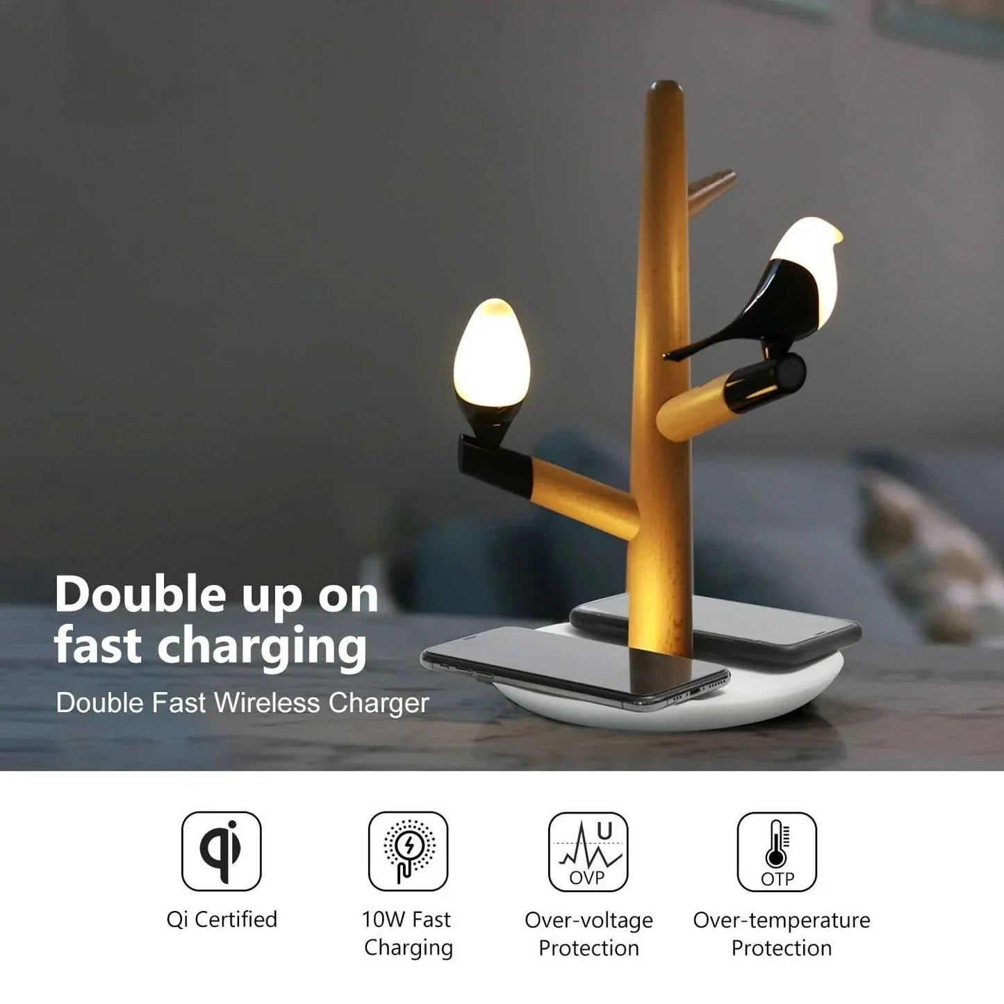 LED Desk Lamp with Dual Wireless Phone Charger and USB Port