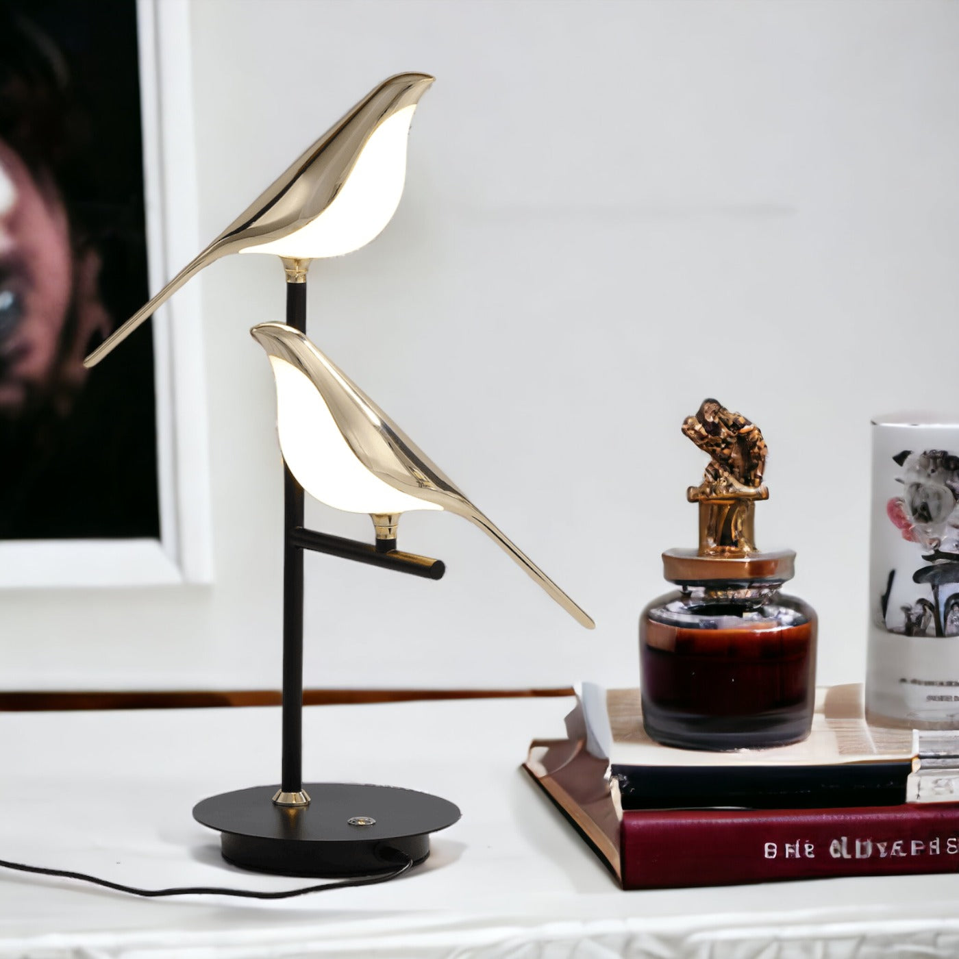 Elegant Gold Bird LED Table Lamp for Home Decor and Lighting