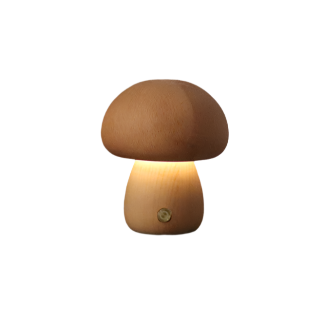 Rechargeable Touch Control Wooden Mushroom LED Table Lamp for Home