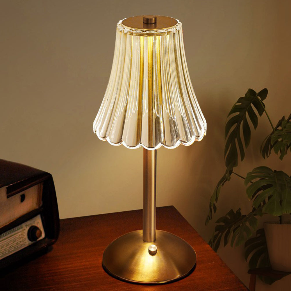 Touch Control Cordless LED Table Lamp with Golden Crystal Design