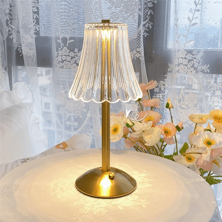 Touch Control Cordless LED Table Lamp with Golden Crystal Design
