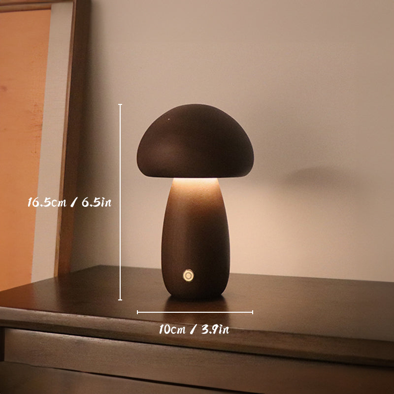 Rechargeable Touch Control Wooden Mushroom LED Table Lamp for Home