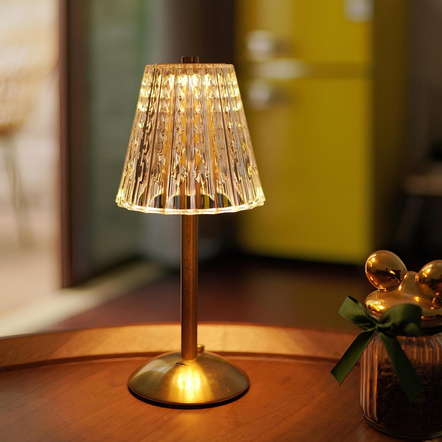 Touch Control Cordless LED Table Lamp with Golden Crystal Design