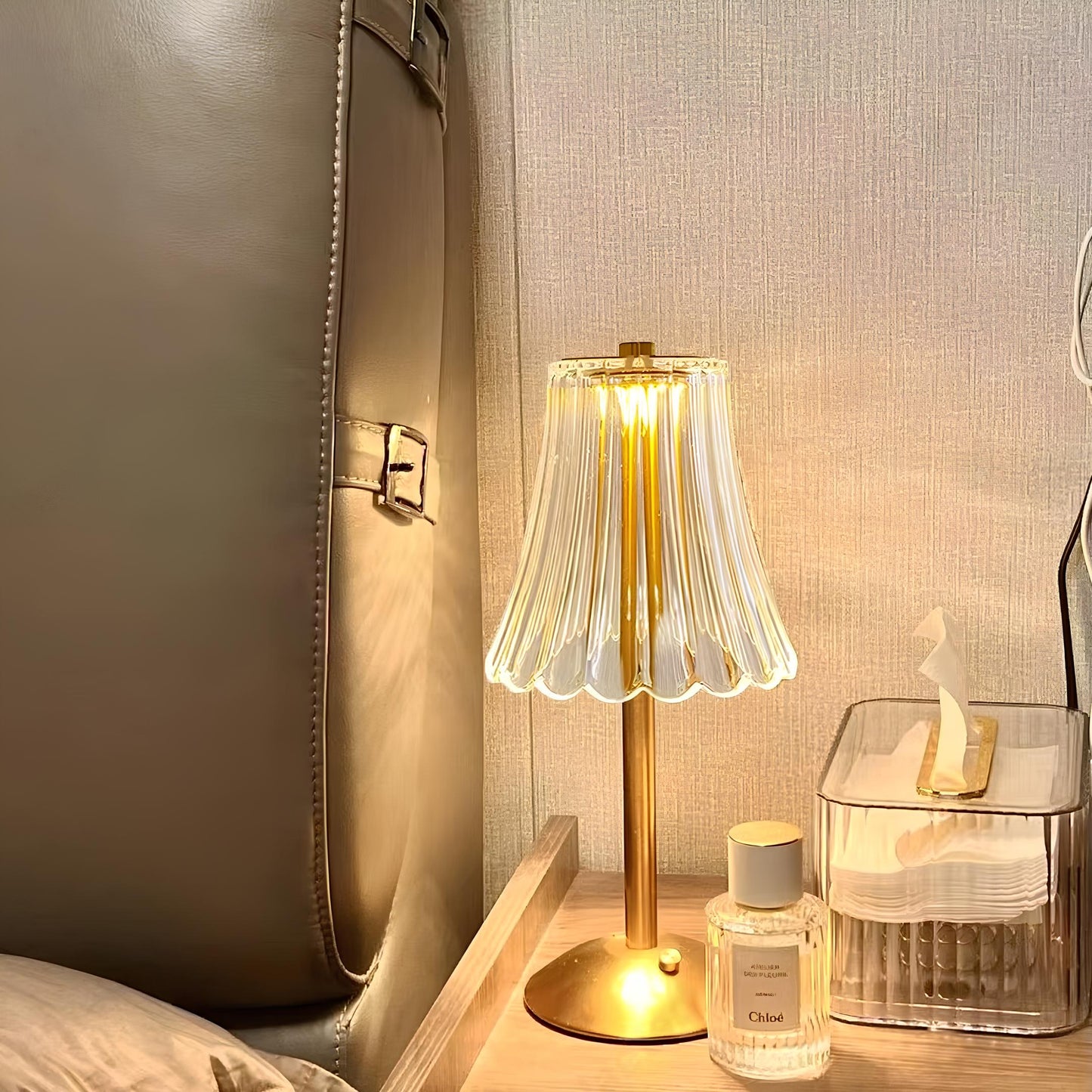 Touch Control Cordless LED Table Lamp with Golden Crystal Design