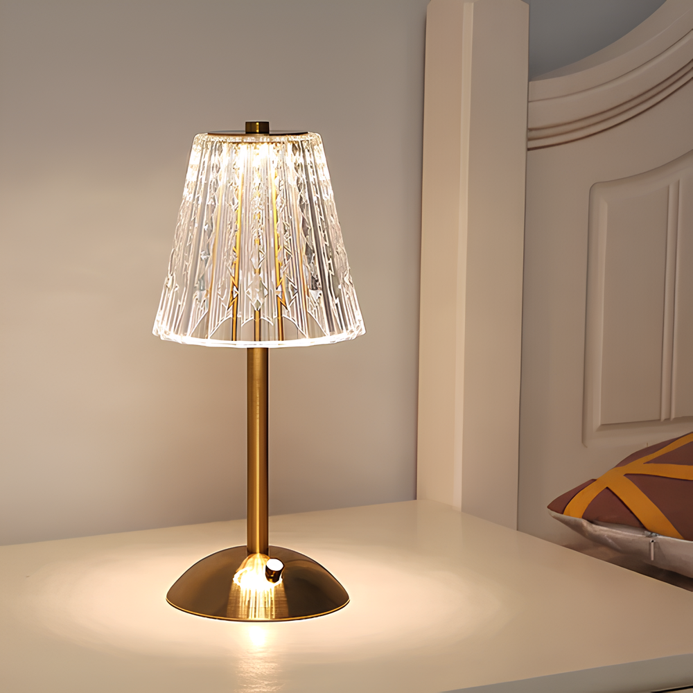 Touch Control Cordless LED Table Lamp with Golden Crystal Design