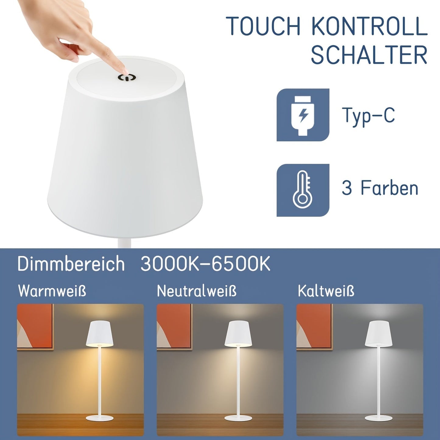 2 Pack Rechargeable Touch Control Wireless LED Table Lamps