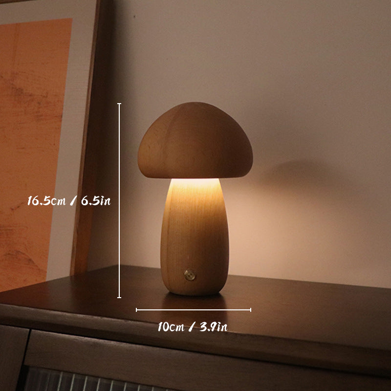 Rechargeable Touch Control Wooden Mushroom LED Table Lamp for Home